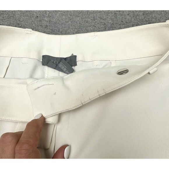 Eccoci Women's  Ivory Cotton Blend Side Slit Stretch Straight Cropped Pants Sz 4 - Picture 7 of 16